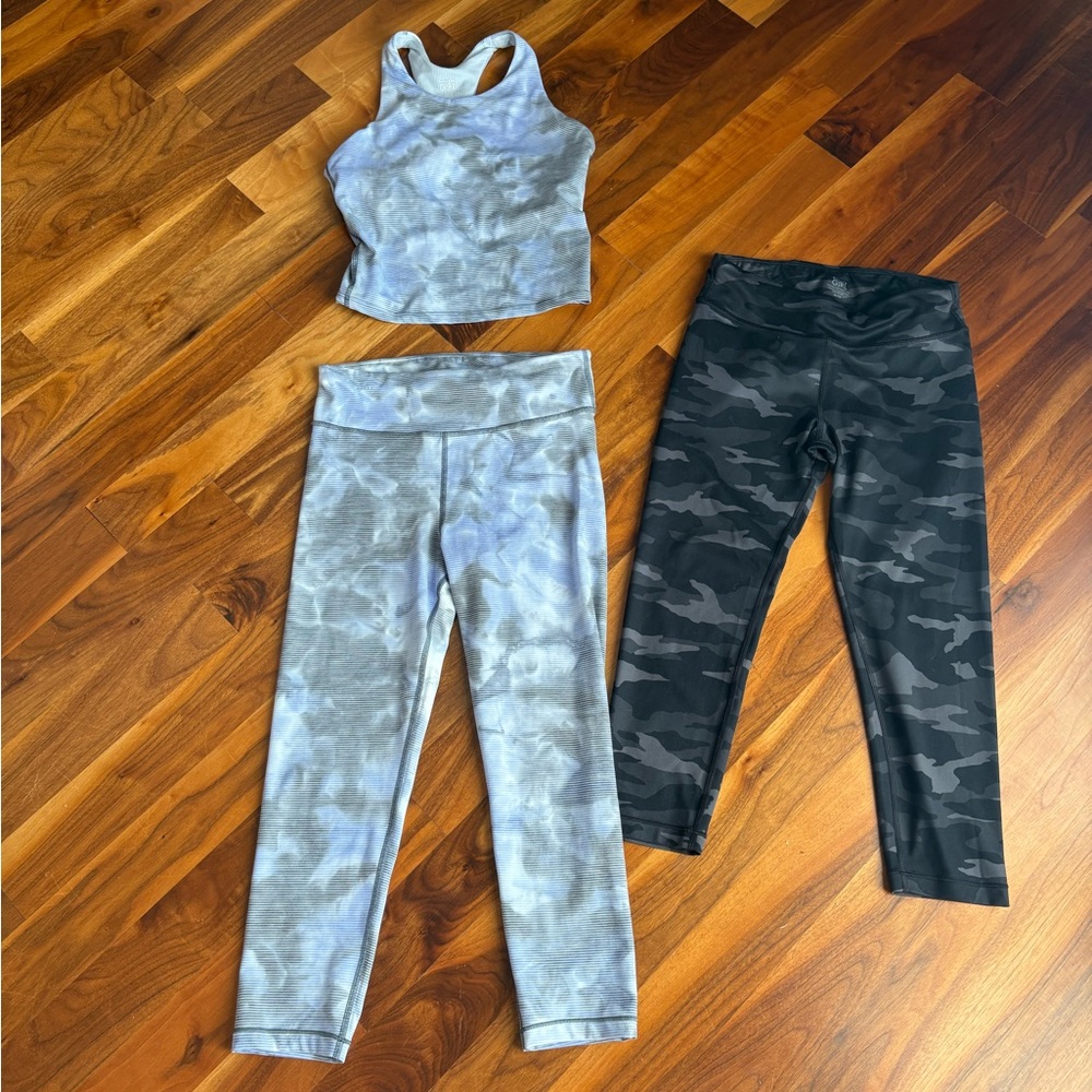 Athleta Girl Long Distance Bra/Top, and two pairs of leggings, 3piece set, ECU